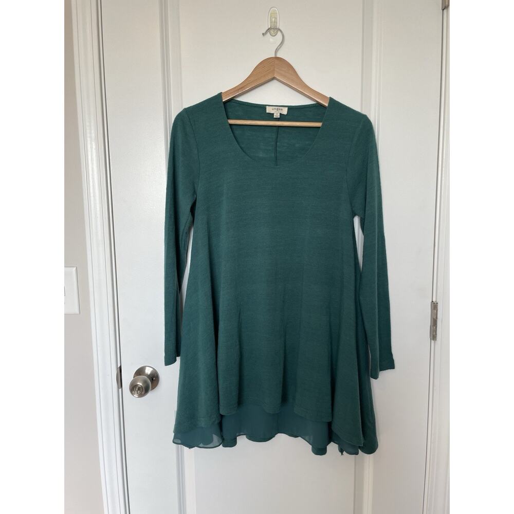Umgee Boutique Mini Circle Dress Tunic Chiffon Assemetrical Hem Green Size Small